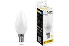 Лампа светодиодная LED 9вт E14 теплый матовая свеча | код 25798 | FERON (1 шт.)