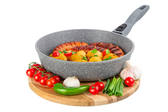 Сковорода глубокая Elan Gallery ГАРМОНИЯ ВКУСА Серый мрамор без крышки 26 см,съёмная ручка