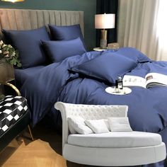 Простыня Maktex круглая из сатина на резинке 210x210x40 бриллиантово-синий