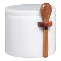 Банка Kuchenland Marble для сыпучих продуктов, 200 мл, с ложкой, мрамор/дерево, белая