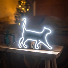 Неоновый светильник Гуляющий котик, 27х23 см No Brand