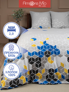 Комплект постельного белья Amore Mio Eco cotton Quantum 2 спальный бязь синий серый