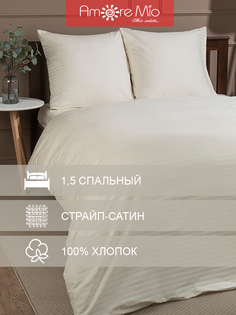 Комплект постельного белья Amore Mio Pearl Страйп-сатин, 1,5 спальный, сатин