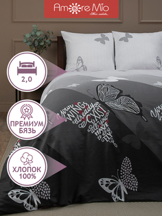 Комплект постельного белья Amore Mio Eco cotton Setoff 1,5 спальный бязь серый черный