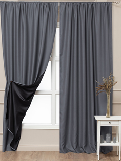 Комплект штор 150х270 Amore Mio Блэкаут однотонный на шторной ленте готовые серые 2 шт