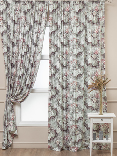 Портьера 150х270 Amore Mio печать сатен на шторной ленте готовая серая 2 шт