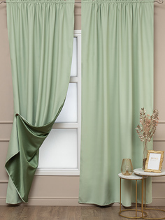 Комплект штор 150х270 Amore Mio Блэкаут однотонный на шторной ленте салатовые 2 шт