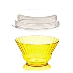 Креманка пластиковая Ондулина желтая 250мл 50шт с крышкой с кристаллическим эффектом No Brand