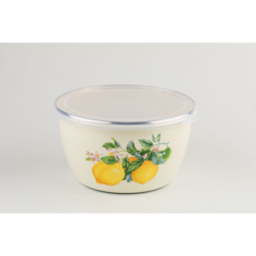 Миска эмалированная без ручек с пластиковой крышкой METROT 16см (1,7л) Лимоны