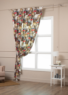 Штора 200х270 Amore Mio сатен на шторной ленте мультиколор с рисунком веты 1 шт