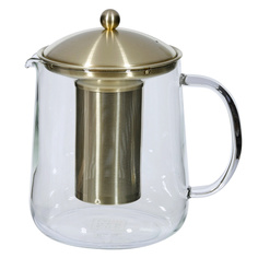 Чайник заварочный, 1 л, стекло/сталь, золотистый, Macchiato Kuchenland