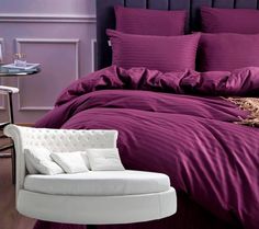 Простыня Maktex круглая из страйп-сатина на резинке 220x220x20 Амарант 1х1