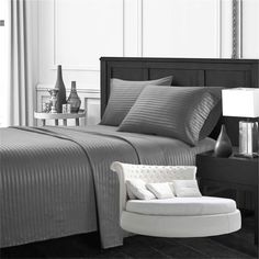 Простыня Maktex круглая из страйп-сатина на резинке 220x220x30 Мокрый асфальт 1х1