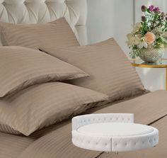Простыня Maktex круглая из страйп-сатина на резинке 200x200x30 Капучино 1х1