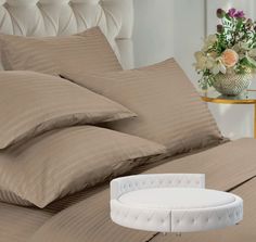 Простыня Maktex круглая из страйп-сатина на резинке 220x220x40 Капучино 1х1