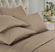 Пододеяльник Maktex из страйп-сатина 175 х 215 Капучино 1х1