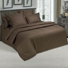Пододеяльник Maktex из страйп-сатина 200 х 200 Папирус темный 1х1