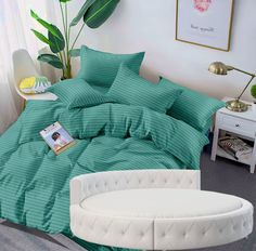Простыня Maktex круглая из страйп сатина на резинке 210x210x30 Лагуна 1х1