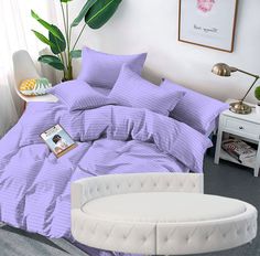 Простыня Maktex круглая из страйп сатина на резинке 200x200x30 Лаванда 1х1