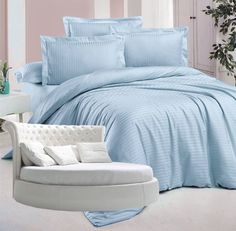Простыня Maktex круглая из страйп-сатина на резинке 210x210x40 Аквамарин 1х1