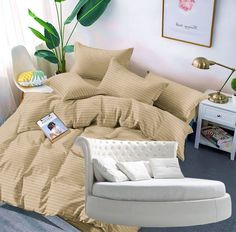 Простыня Maktex круглая из страйп-сатина на резинке 220x220x20 Золотистая ваниль 1х1