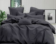 Пододеяльник Maktex из страйп-сатина 240 х 260 Углерод 1х1
