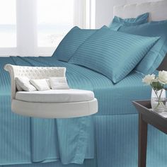 Простыня Maktex круглая из страйп-сатина на резинке 210x210x30 Волны океана 1х1