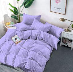 Простыня Maktex из страйп-сатина на резинке 200x220x30 Лаванда 1х1