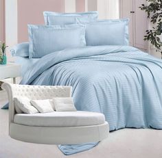 Простыня Maktex круглая из страйп-сатина на резинке 230x230x30 Аквамарин 1х1