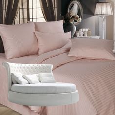 Простыня Maktex круглая из страйп-сатина на резинке 220x220x30 Пудровый 1х1