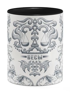 Кружка Знак зодиака Серый Этно Весы, черный No Brand