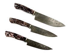 Набор кухонных дамасских ножей Петров 3 предмета в кожаном панно
