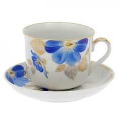 Чашка с блюдцем Дулёвский фарфор Форма "Ностальгия", рисунок "Синий цветок" Фарфор 450мл