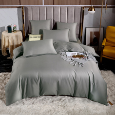 Комплект постельного белья Ситрейд евро, сатин люкс, простыня 160x200, серебристый