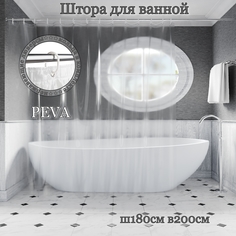 Штора для ванной INTERIORHOME прозрачная, материал PEVA, Ш180хВ200см, кольца в комплекте