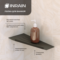 Полка для ванной прямая INRAIN P11/R Черная Правая с бортом IN119972-04R