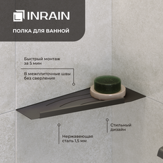 Полка для ванной прямая INRAIN P11/L Черная Левая с бортом IN119972-04L