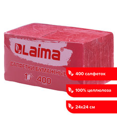 Салфетки бумажные 400 шт, 24х24 см, Big Pack, красные, 100% целлюлоза, LAIMA