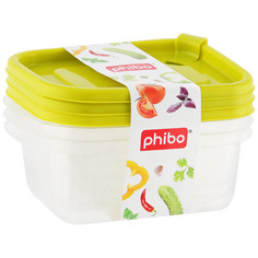 Контейнер пищевой Phibo с клапаном фрэш зеленый 0.6л 3 штуки
