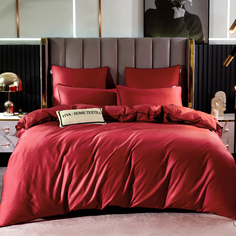 Комплект постельного белья Ситрейд евро, сатин люкс, простыня 140x200, красный