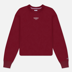 Женская толстовка Tommy Jeans Relaxed Cropped Essential Logo Crew Neck, цвет бордовый, размер M