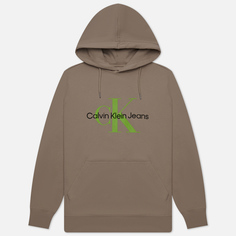 Мужская толстовка Calvin Klein Jeans Seasonal Monologo Regular Hoodie, цвет бежевый, размер XL