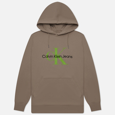 Мужская толстовка Calvin Klein Jeans Seasonal Monologo Regular Hoodie, цвет бежевый, размер XL