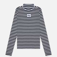 Женский лонгслив Calvin Klein Jeans Striped Roll Neck, цвет чёрный, размер XS