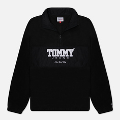 Мужская толстовка Tommy Jeans Oversized Fabric Mix 1/2 Zip Polar, цвет чёрный, размер L