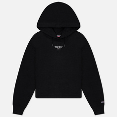 Женская толстовка Tommy Jeans Relaxed Cropped Essential Logo Hoodie, цвет чёрный, размер XS