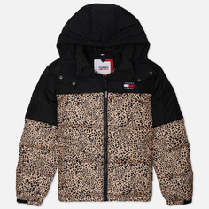 Женский пуховик Tommy Jeans Colorblock Leo Alaska Puffer, цвет коричневый, размер XS
