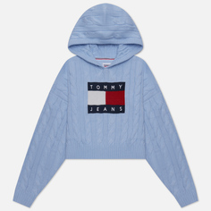 Женский свитер Tommy Jeans Center Flag Cable Hoodie, цвет голубой, размер XS