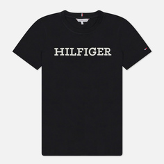 Женская футболка Tommy Hilfiger Regular Monotype Embroidery Crew Neck, цвет чёрный, размер XS