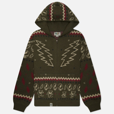 Мужской свитер thisisneverthat x Grateful Dead Iconography Zip Hoodie, цвет оливковый, размер M